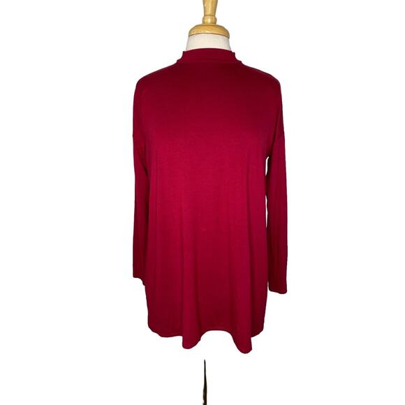EILEEN FISHER Viscose Jersey Red High Neck Long Sleeve Top Size XS Stretch - Picture 1 of 10
